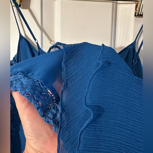 MOULINETTE SOEURS Anthropologie 8 Royal Blue Silk After Party Dress Empire Waist - Picture 6 of 10